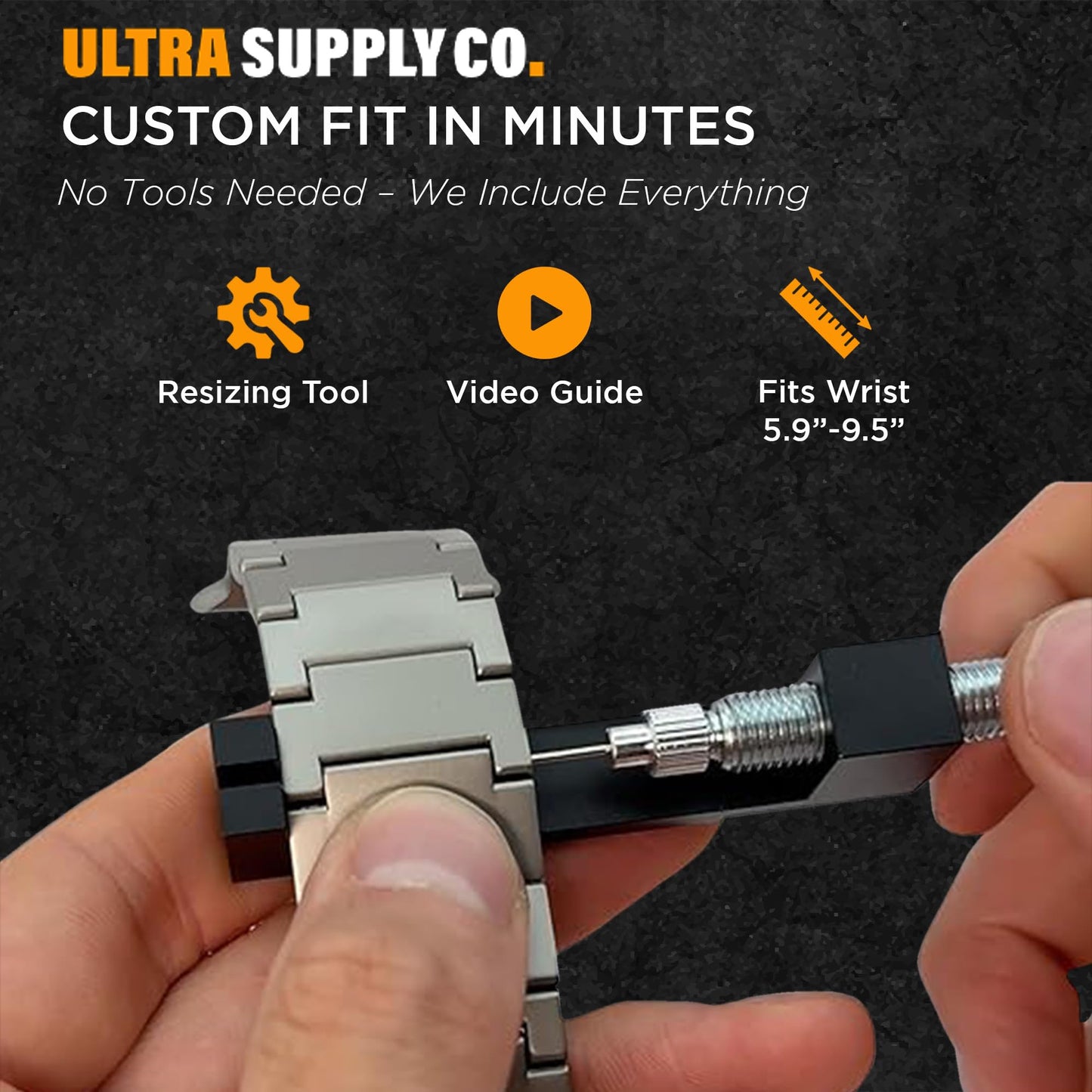 Ultra Supply Co. Titanium Band Compatible with Samsung Galaxy Watch Ultra 47mm - Grade 2 Metal Strap with Folding Buckle and Scratch-Proof DLC Coating, Waterproof, One Size Fits All - Titanium Gray