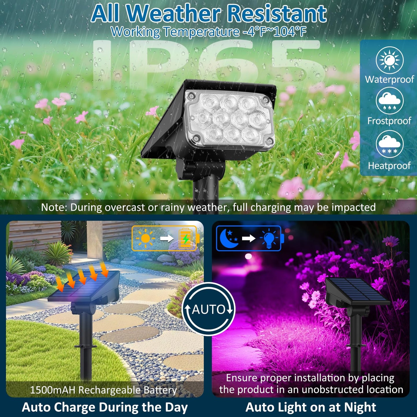 T-SUNUS RGB Solar Landscape Spotlights, IP65 Waterproof, 4 Pack, Multicolor, Auto Dusk to Dawn Lighting for Yard, Garden, Driveway