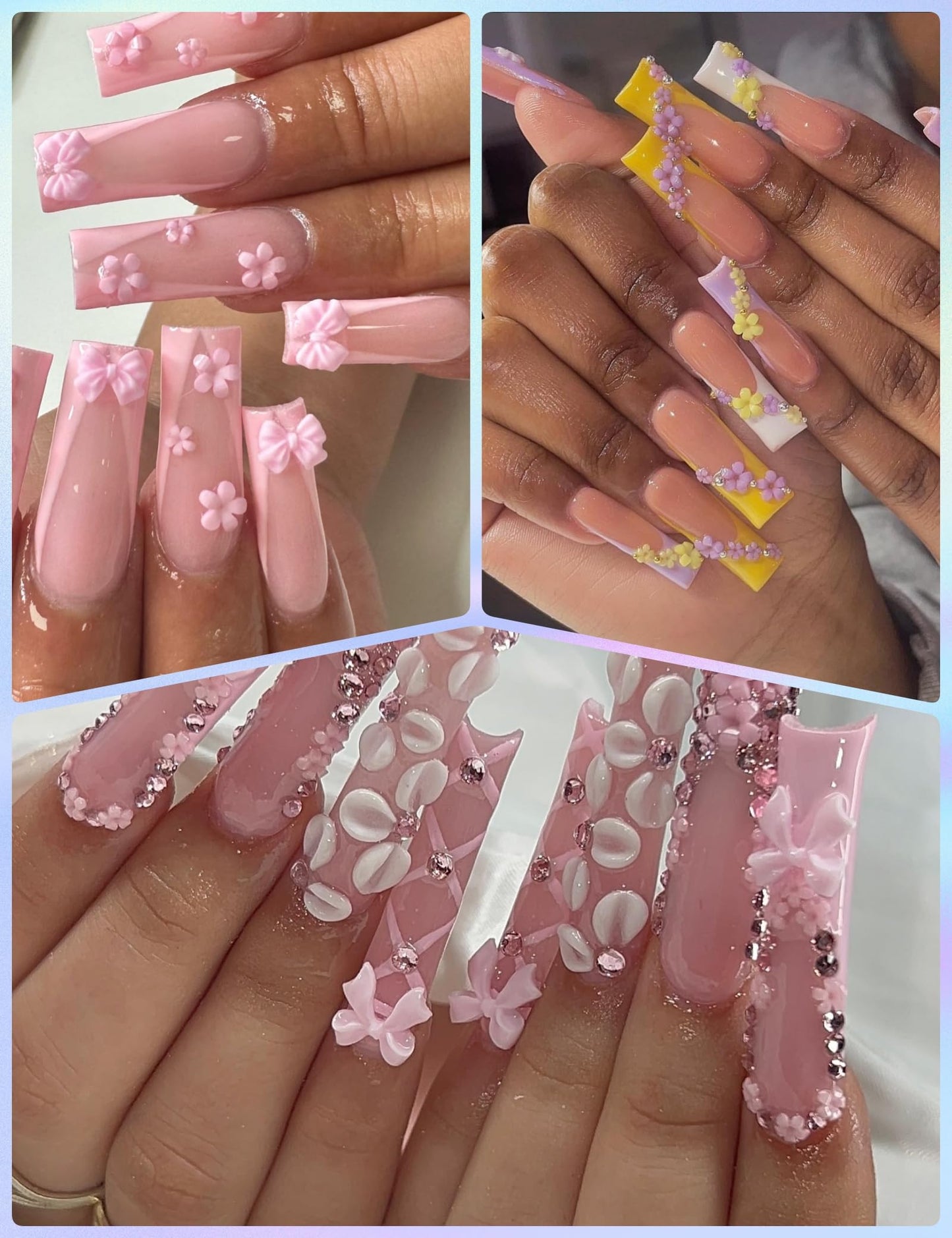 OPMADM 3000 Pcs 3D Flower Nail Charms and Gems 24 Grid Charms for Nails Design Colorful Nail Art Charms 4 Styles of Big and Smal