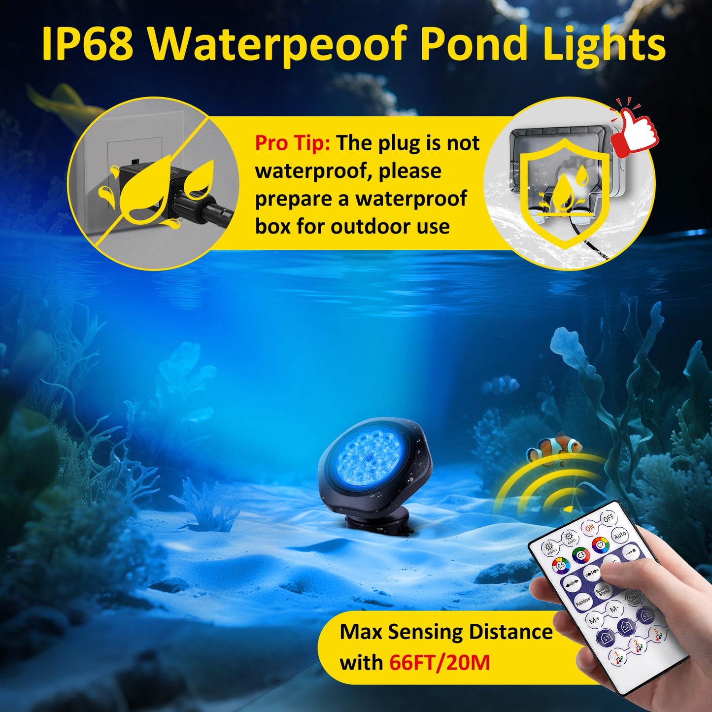 T-SUN Color Changing Pond Lights LED Submersible Fountain Lights IP68 Waterproof Set of 2 Multicolor Model TS-F2230