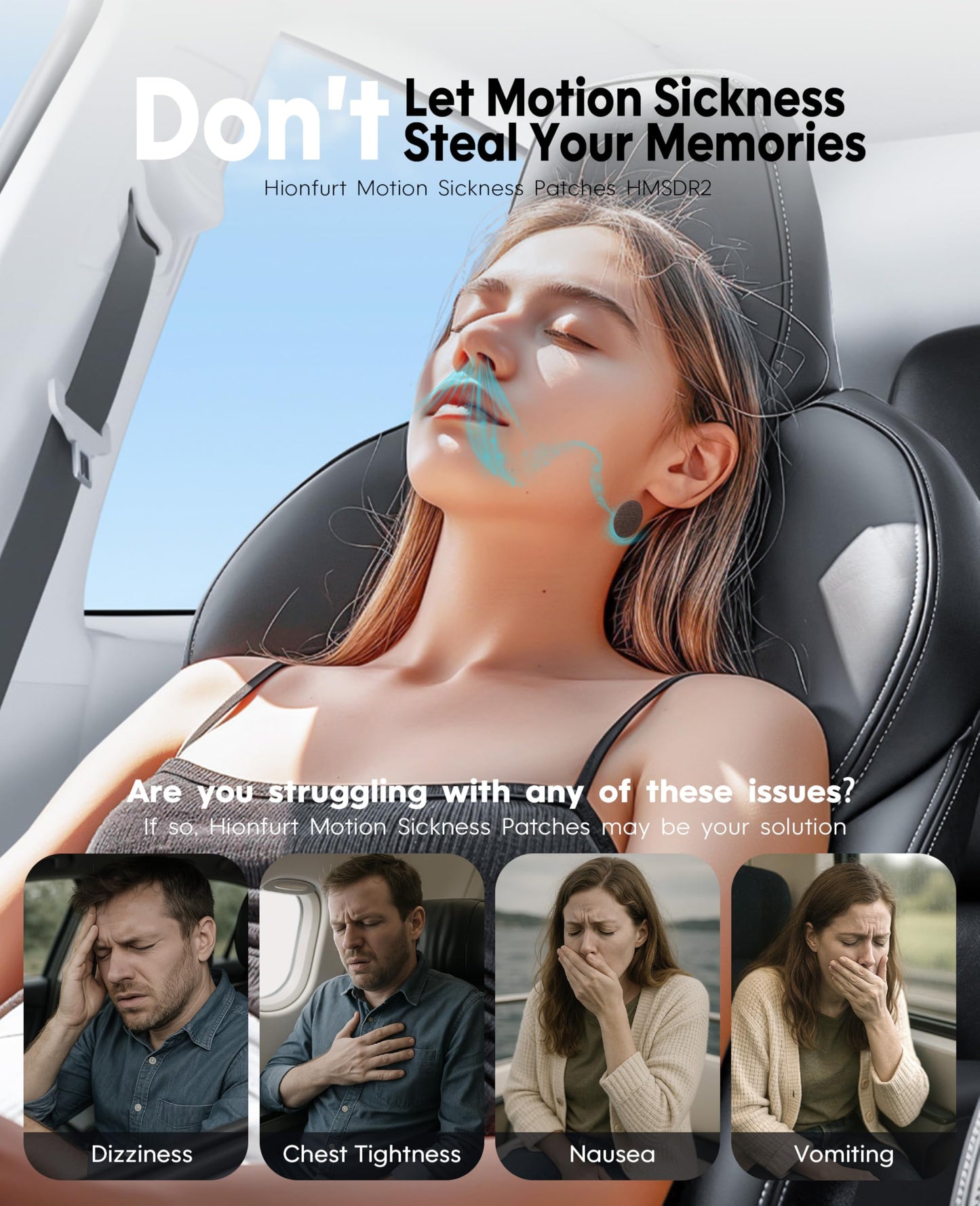 Hionfurt HMSDR2 64ct Motion Sickness Patches with Plant Essence – Lavender – Sea Sickness Patches for Cruise, Car, Airplane – Non-Drowsy, 72H Lasting