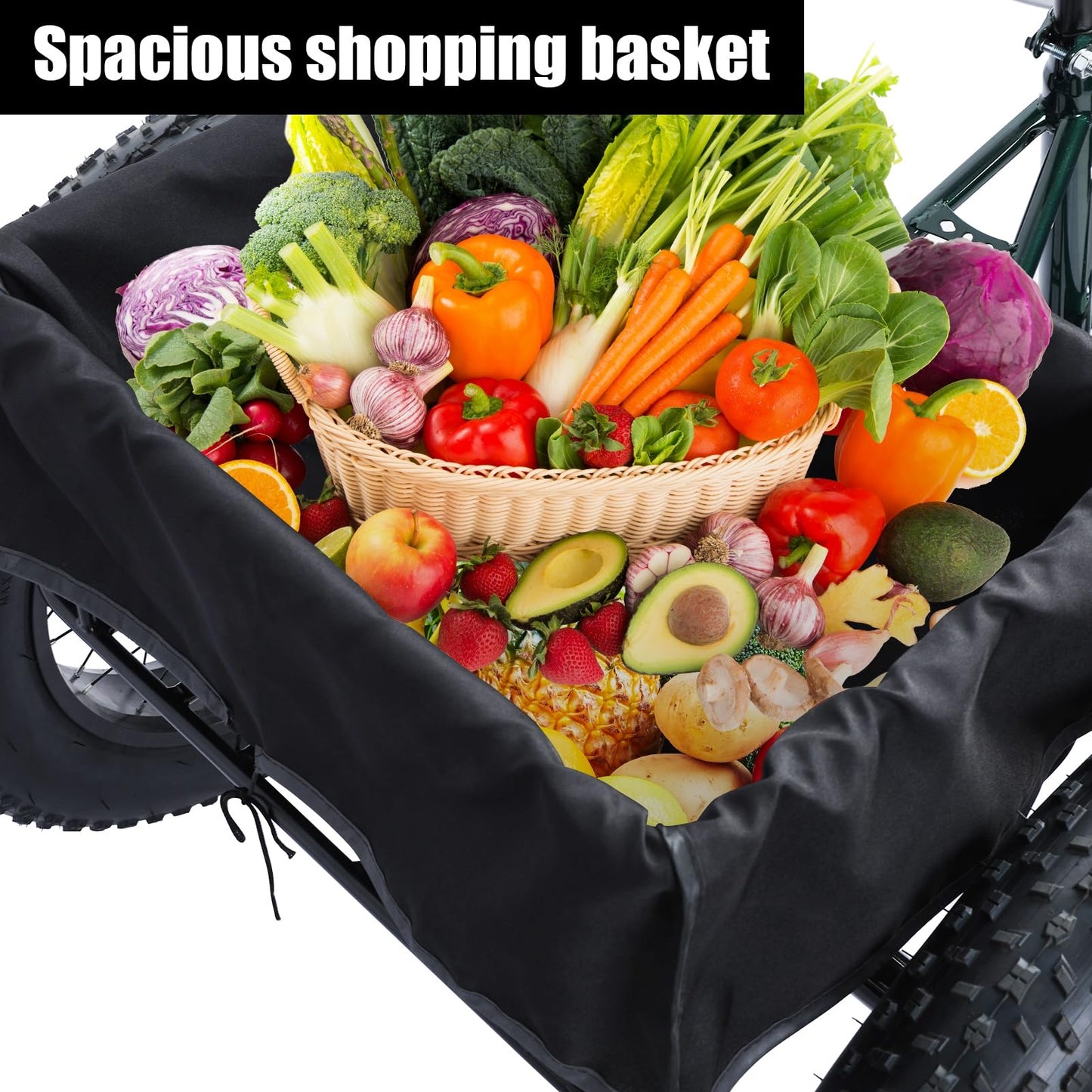 Fat Tire Tricycle, Adult 7-Speed Trike with 4-Inch Tires, Adjustable Seat & 450 lbs Weight Capacity, Large Shopping Basket with Waterproof Bag, 2 Disc Brakes for Gravel & Snow Roads Black 68"*34"