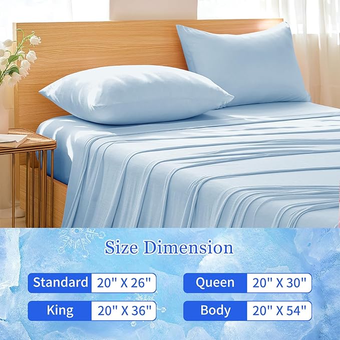 Cooling Pillow Cases for Hot Sleepers - Double Side Arc-Chill Q-Max>0.5 Cooling Fiber Cool Pillow Cases 2 Pack - Breathable Soft Cold Pillow Cases with Hidden Zipper (Blue, 20" x 36")