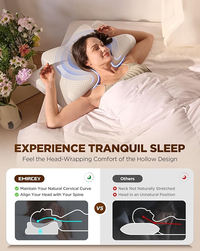 Cervical Neck Pillow for Pain Relief, Adjustable Memory Foam Pillows for Side Back Stomach Sleeper, Orthopedic Contour Bed Pillow