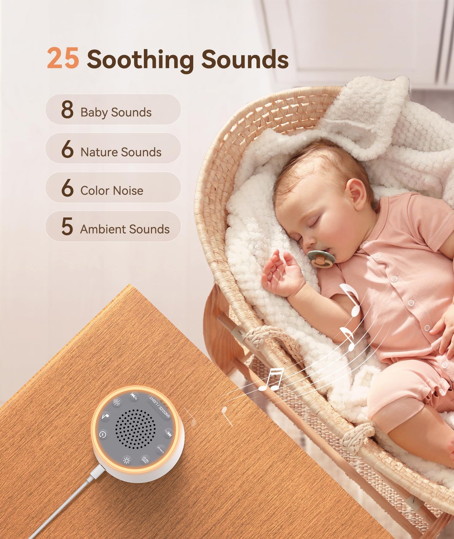 Dreamegg Sound Machine With Nursery Lamp - Sound Machine Baby  Soothing Sounds  Timer  Memory Function  10 Colour Night Light  White Noise Machine Alarm Clock For Newborn Baby Registry Gift  White