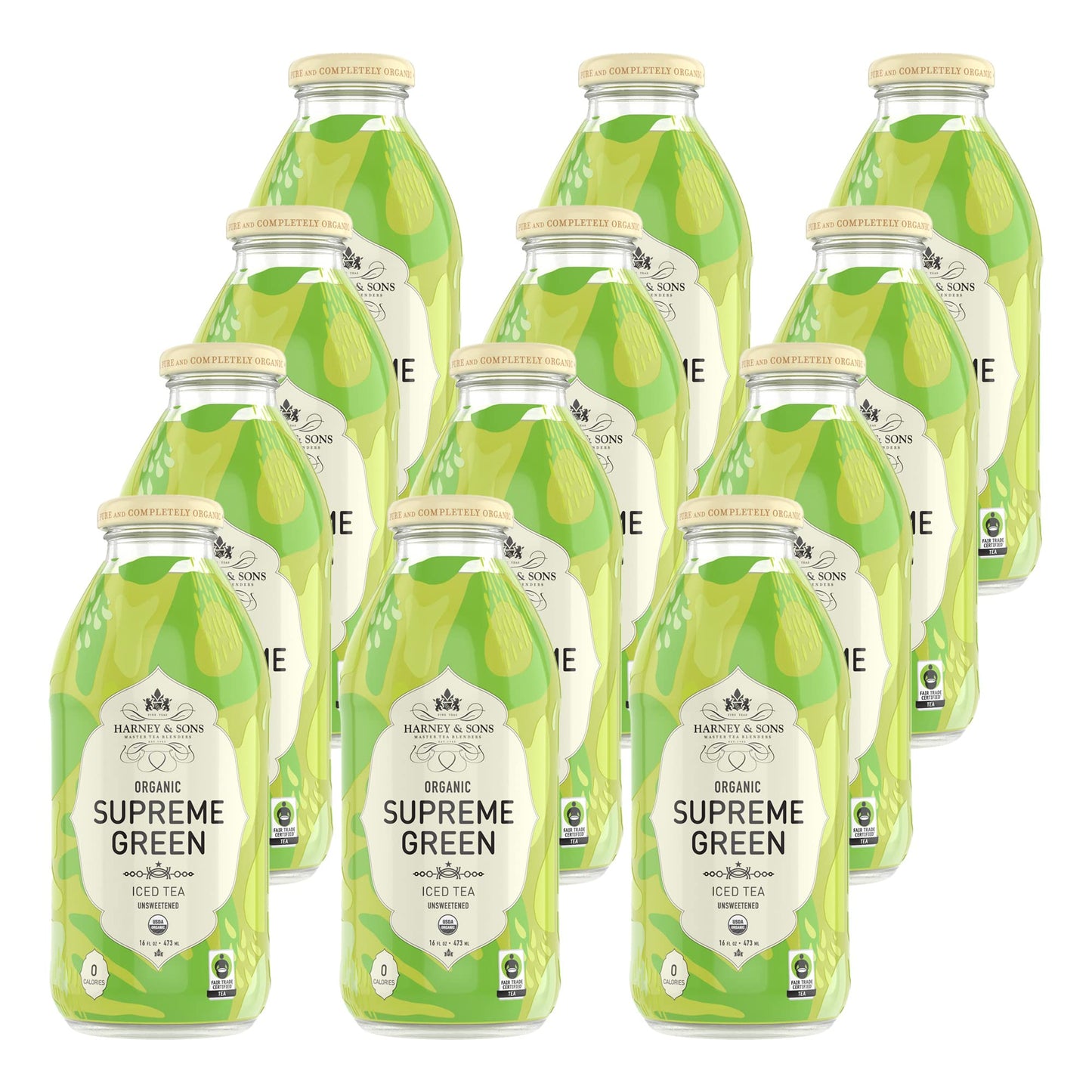 Harney & Sons Organic Supreme Green Unsweetened Iced Tea  Glass Bottles  16oz bottles (Pack of 12)