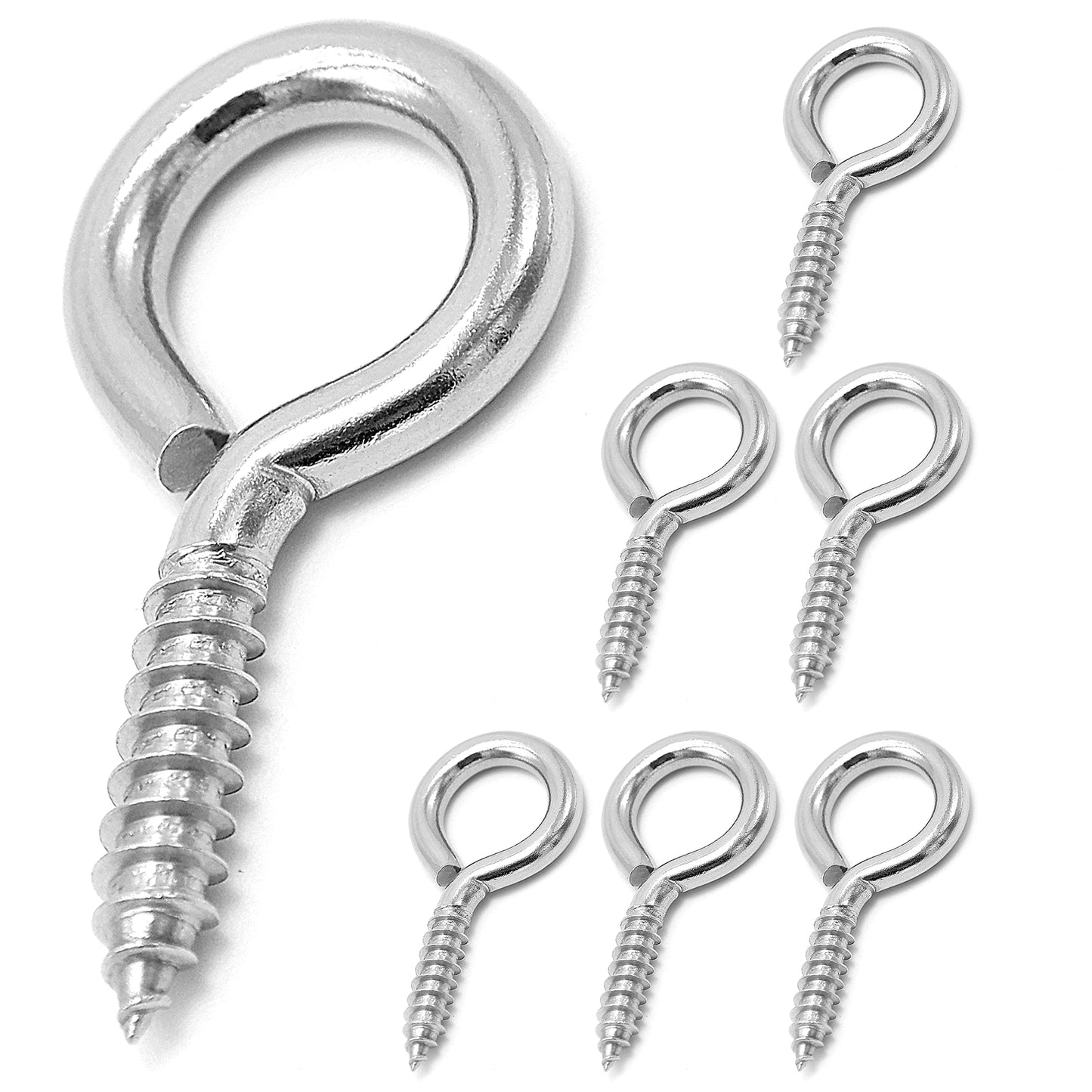ZUSFUL 6 Pcs M6 304 Stainless Steel Screw Eye Hooks, 2-1/2 Inches Eyes Screw Hooks,Heavy Duty Screw Eye Bolt,Load Bearing 200LB,Indoor & Outdoor Use