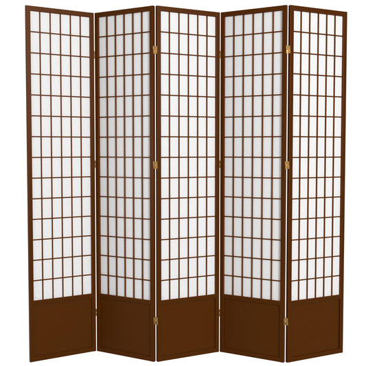Oriental Furniture 7 ft. Tall Window Pane Shoji Screen - Walnut - 5 Panels