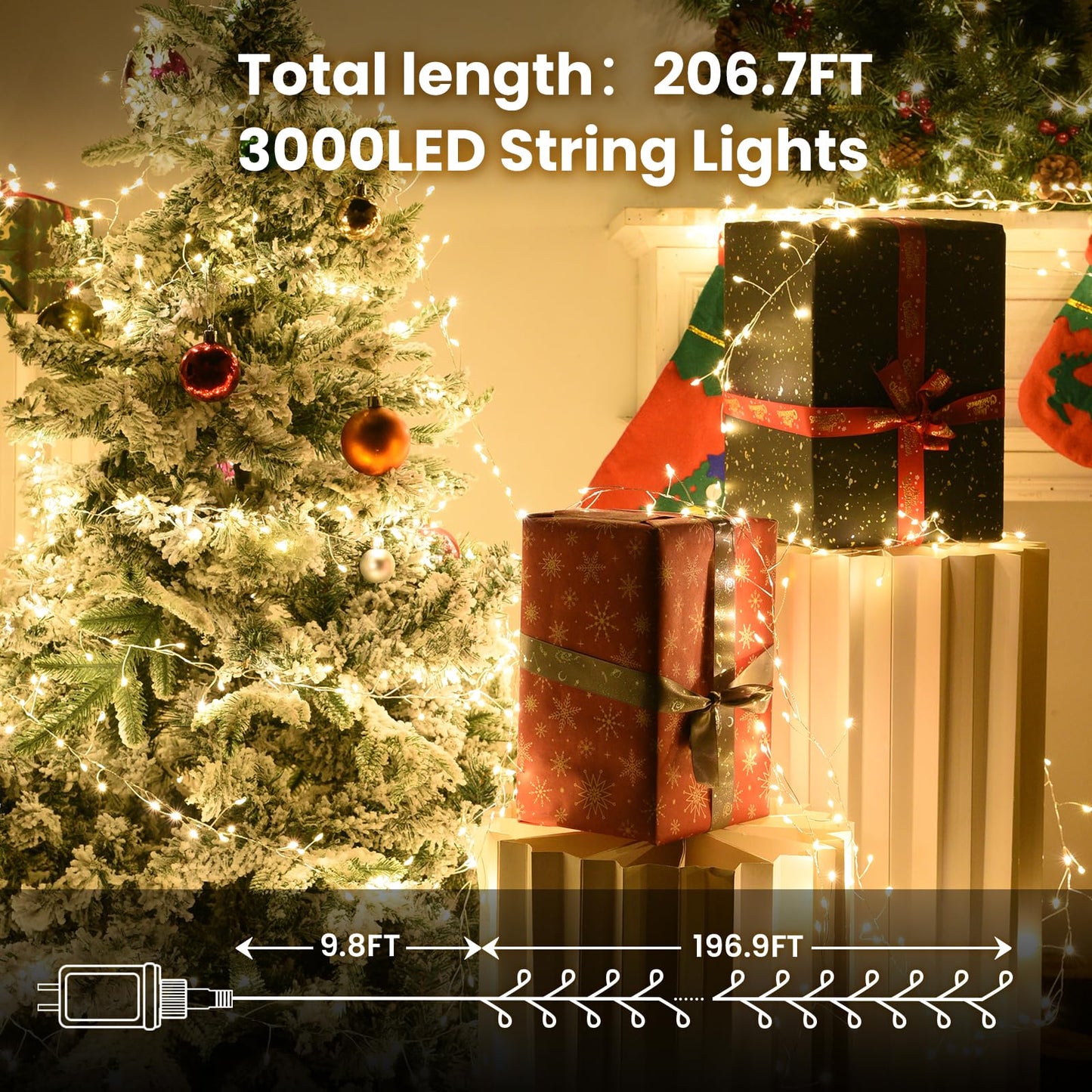 Fairy Lights Plug In Dailyart 3000 Led Cluster Lights With Timer 195Ft Waterproof Warm Twinkle String Light With Remote For Bedroom Wreath Garland Window Wedding Christmas Tree Decoration Sliver Wire