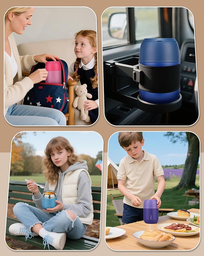 17oz Soup Thermo for Hot Food Adults Insulated Food Jar Thermo Hot Food Lunch Container Wide Mouth Stainless Steel Lunch Box for Kids with Folding Spoon Cleaning Brush Navy Blue