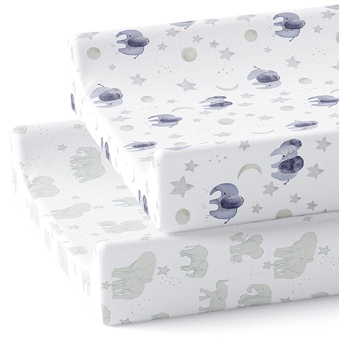 Sorrel + Fern Baby Changing Pad Cover 2-Pack for Boys, Girls (Watercolor Elephant) - Premium Fitted Sheets Baby Diaper Changing Table Cover - Buttery Soft Cotton Blend