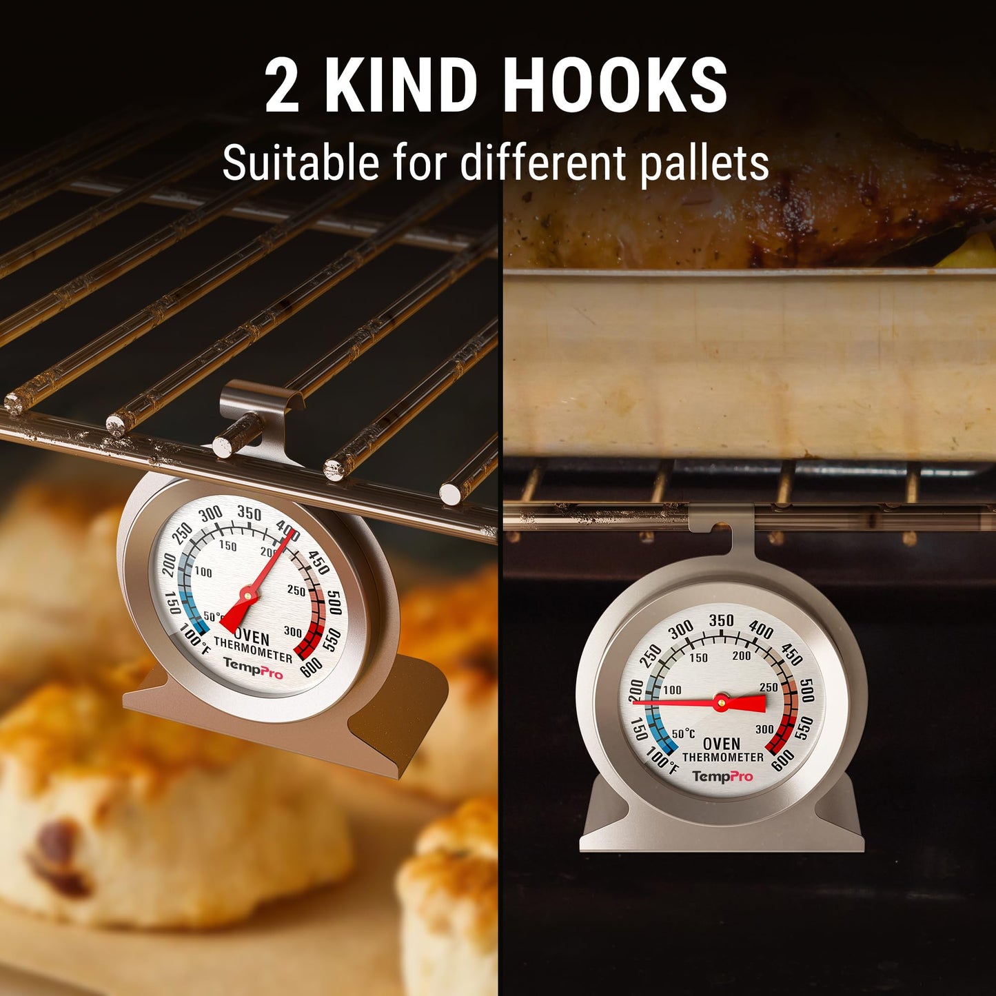 TempPro 2-Pack Oven Thermometer for Gas Oven, 50-300°C/100-600°F Smoker Temperature Gauge with 431 Stainless Steel, Analog Instant Read Cooking Thermometer (Previously ThermoPro)