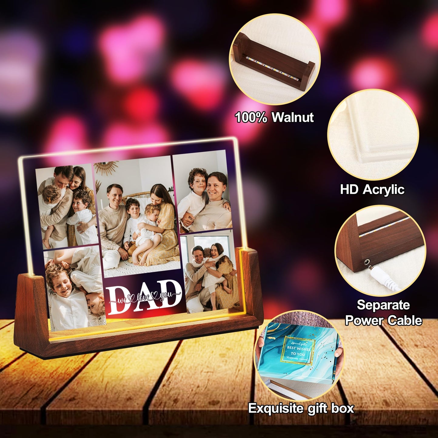 Maiwell Personalized Fathers Day Birthday Gifts From Daughter Son Kids Wife  Custom Light Up Picture Frame With Photo  Customized Best Dad Ever Gifts For Dad Husband Men Christmas Anniversary