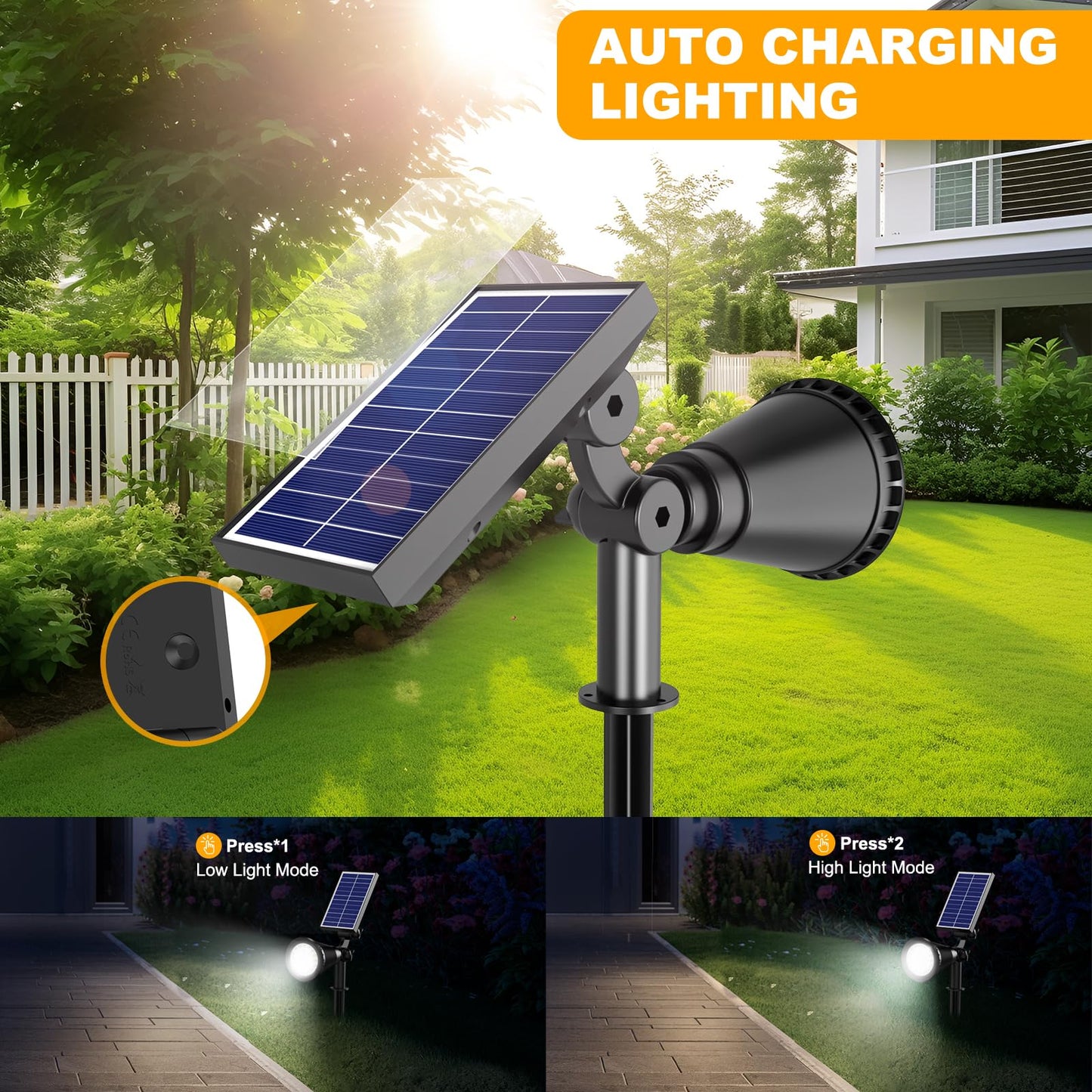 Apomao Solar Lights Outdoor Waterproof  36 Leds 1000Lm Adjustable Solar Spot Lights Outdoor  2-In-1 Solar Powered Spotlight Landscape Lighting For Garden  Yard  Pathway- 1 Pack (Cool White)