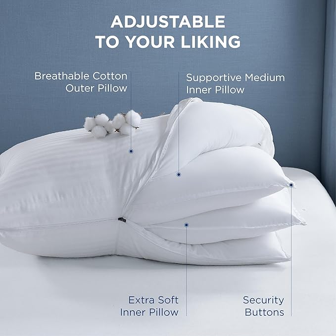 Bedsure Pillows Set of 2 - Fluffy & Soft Adjustable Layer Queen Pillows with Cotton Cover, Luxury Bed Pillows for Sleeping, Firm Pillows for Side, Back, Stomach Sleepers (2, Queen)