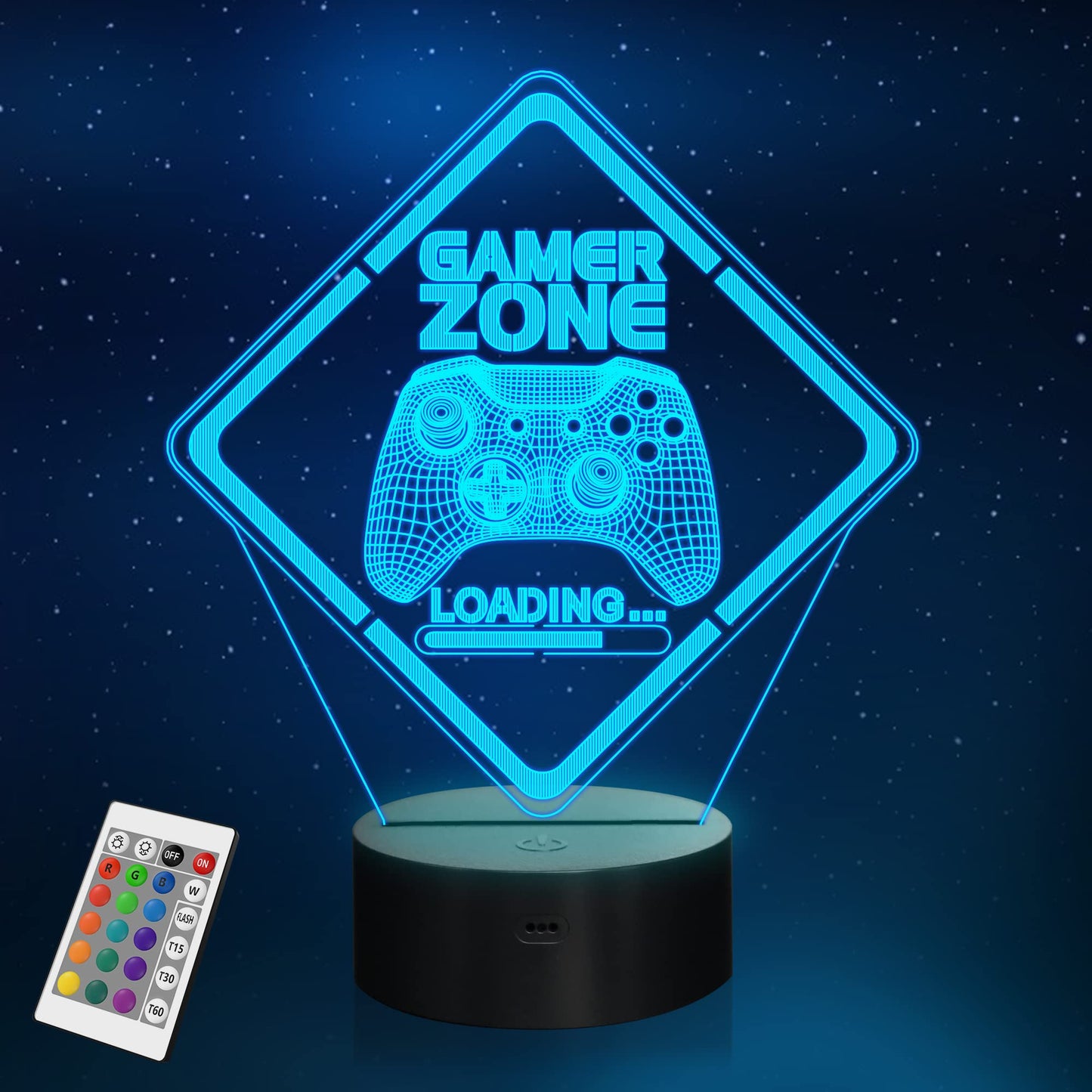 Yuandian Gamer Zone Night Light - 3D Illusion Lamp, Touch & Remote Control, Multicolor, Regular Size (8 X 6 In), Model Fs-2810-9999