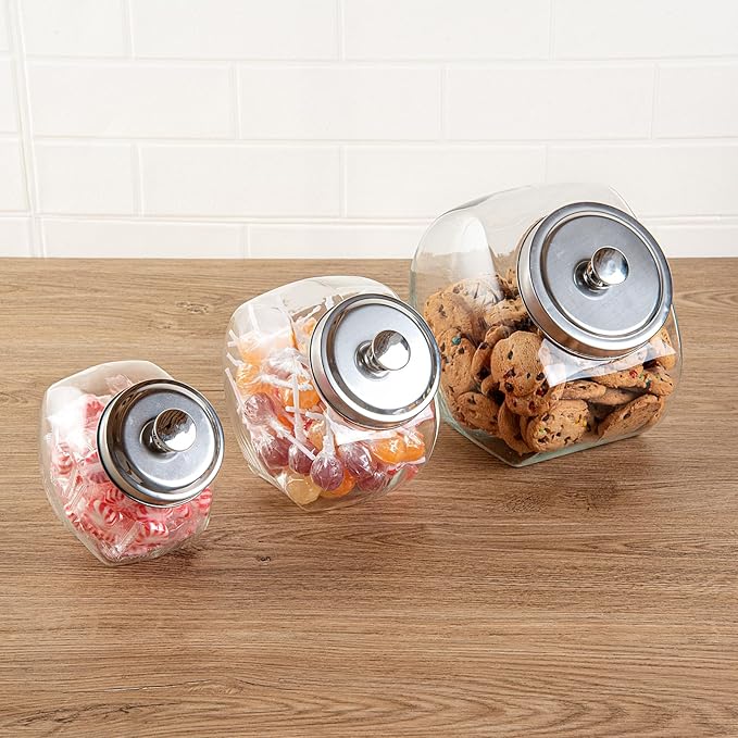 Restaurantware Vetri 1 Gallon Penny Jar 1 Durable Candy Jar - With Wide Spout Chrome Lid Clear Glass Cookie Jars For Kitchen Counter Dishwashable