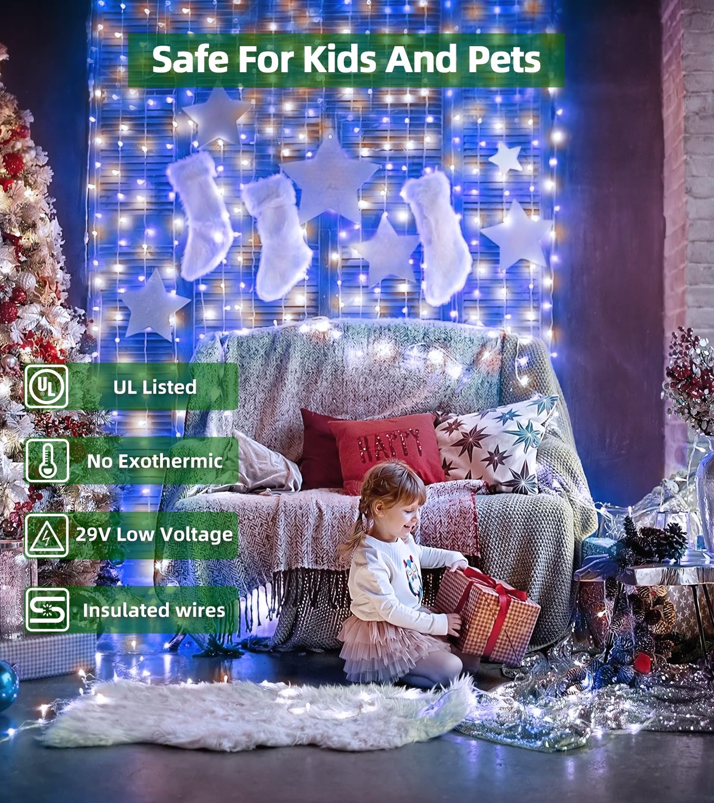 Quhuatu Led String Lights Christmas Decorations 8 Lightsing Modes Christmas Lights With Timer Functions For Tree Indoor Outdoor Decorr 1500 Led 492Ft Blue & White