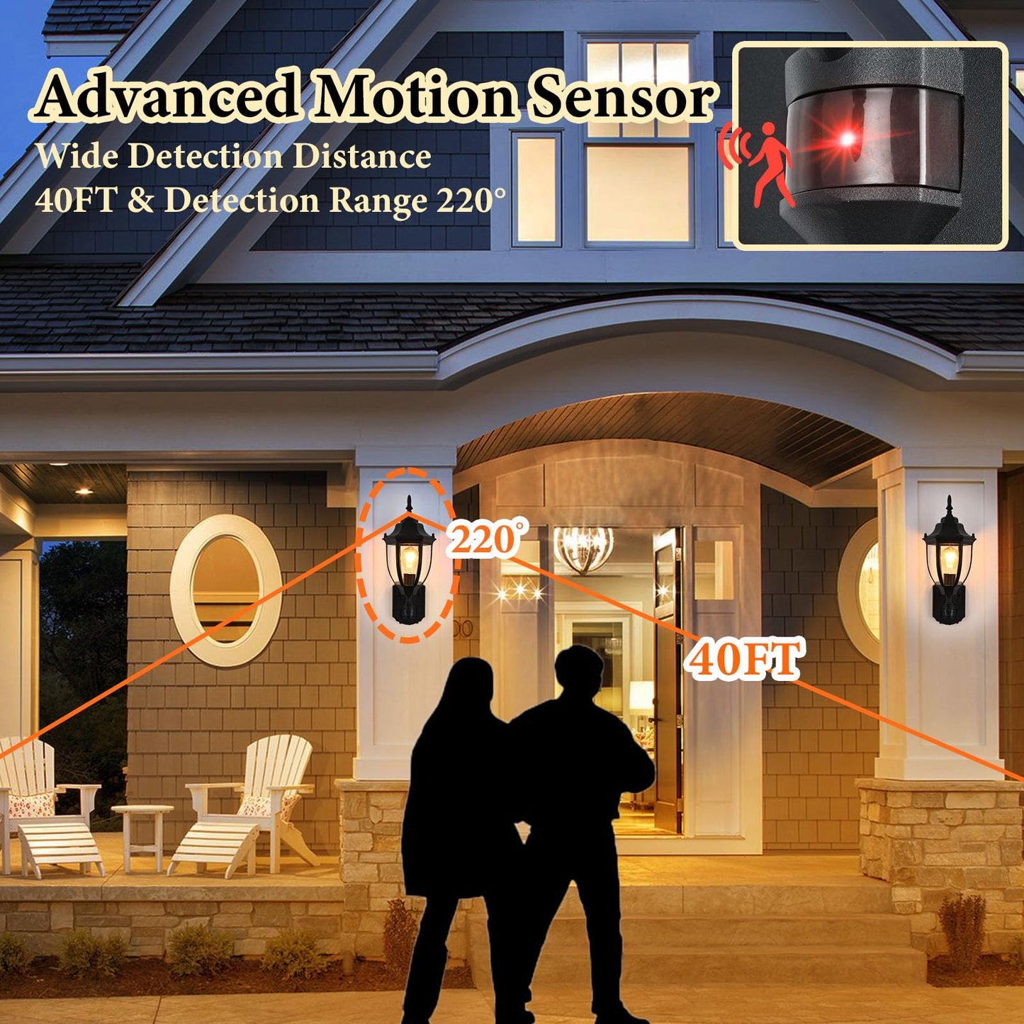 Odorpower Porch Lights Outdoor Motion Sensor Wall Sconce Anti-Rust Aluminum  Exterior Outdoor Wall Lights Dusk To Dawn Porch Light Fixture Wall Mount For House Outside Patio