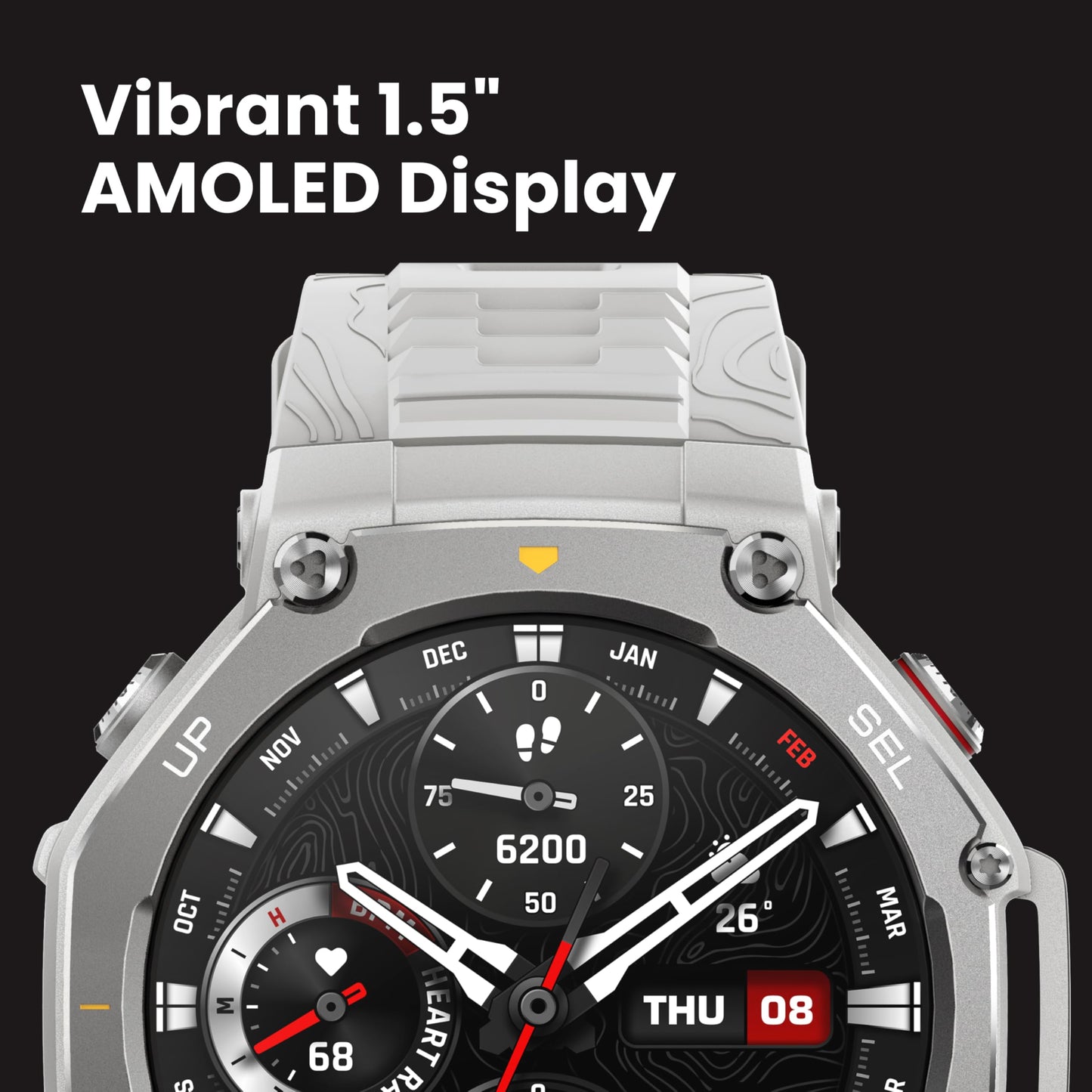 Amazfit T-Rex 3 Rugged/Military Smart Watch 48mm, 27 Day Battery, GPS (with Privacy), Offline Maps, 328 Feet Water-Resistant, 170 Fitness/Sport Modes, AI, Voice Control, for Android or iPhone, Lava
