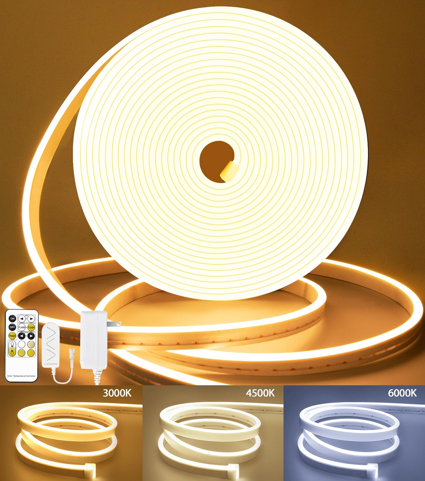 Lamomo Led Strip Lights  Tunable White Neon Rope Lights With Remote  32.8Ft Dimmable 3000K-6000K Flexible Led Light Strip  Waterproof Silicone 24V Neon Lights For Bedroom Home Decor Warm White