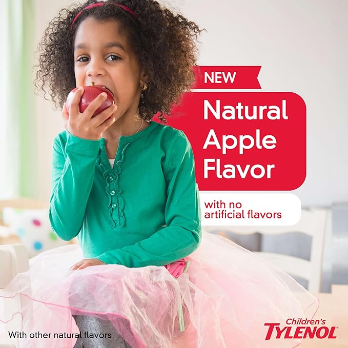 Children's Tylenol Liquid Pain Relief & Fever Medicine, Acetaminophen Oral Suspension, Dye-Free, Aspirin-Free, Ibuprofen-Free, High Fructose Corn Syrup-Free; Natural Apple Flavor, 8 fl. oz