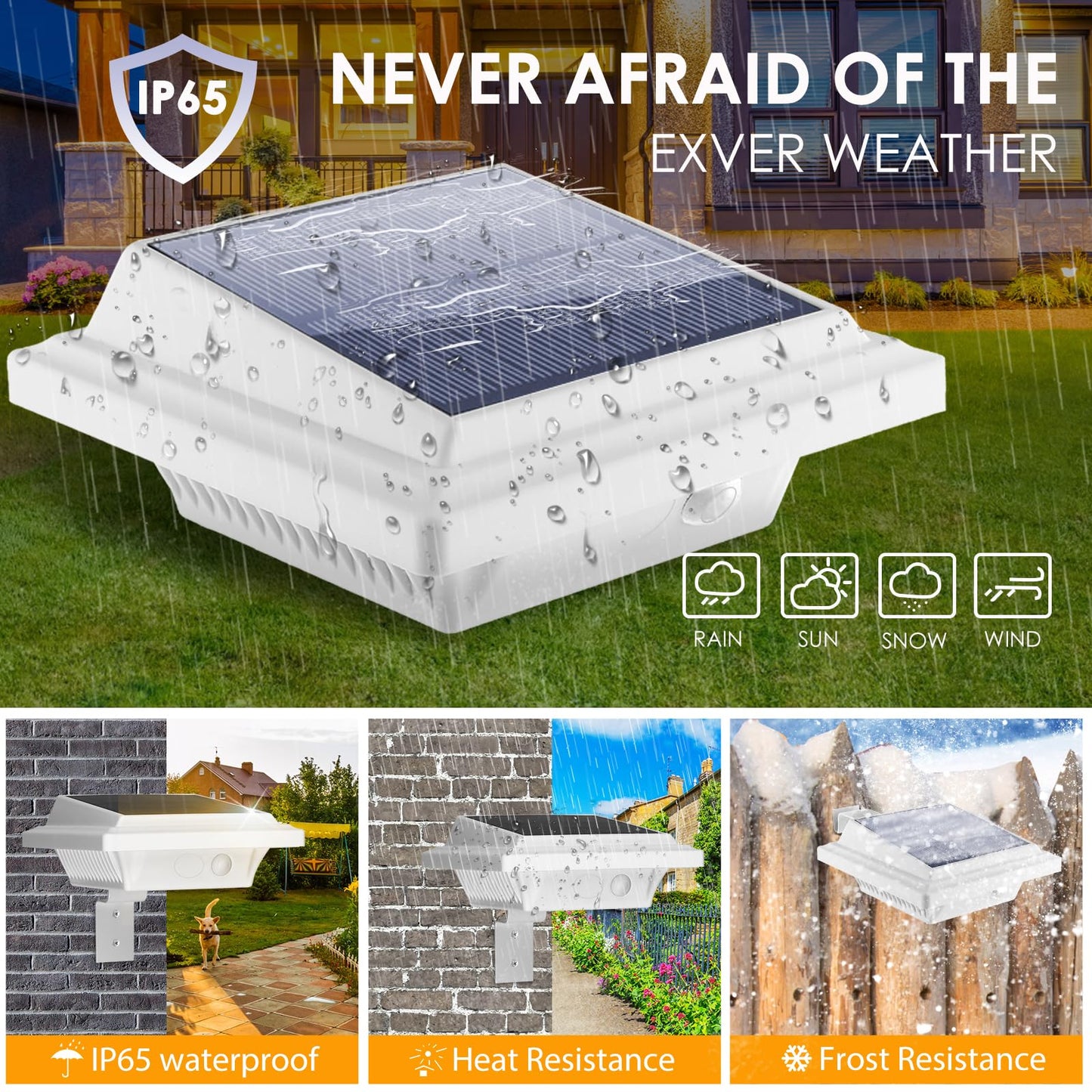 KEENZO Outdoor Solar Lights - 2pcs LED Gutter Lights, 25 Cool White LEDs, Waterproof, for Garden, Patio, White, Model 25GU-WCW
