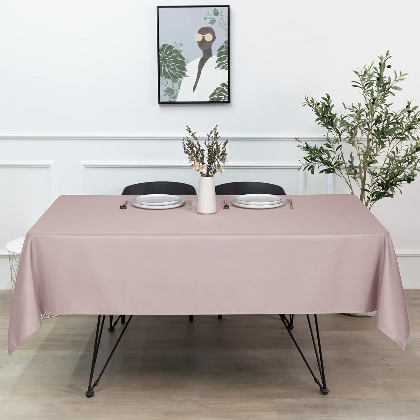 sancua Rectangle Tablecloth - 54 x 78 Inch - Stain and Wrinkle Resistant Washable Polyester Table Cloth, Decorative Fabric Table Cover for Dining Tables, Buffet Parties and Camping, Blush