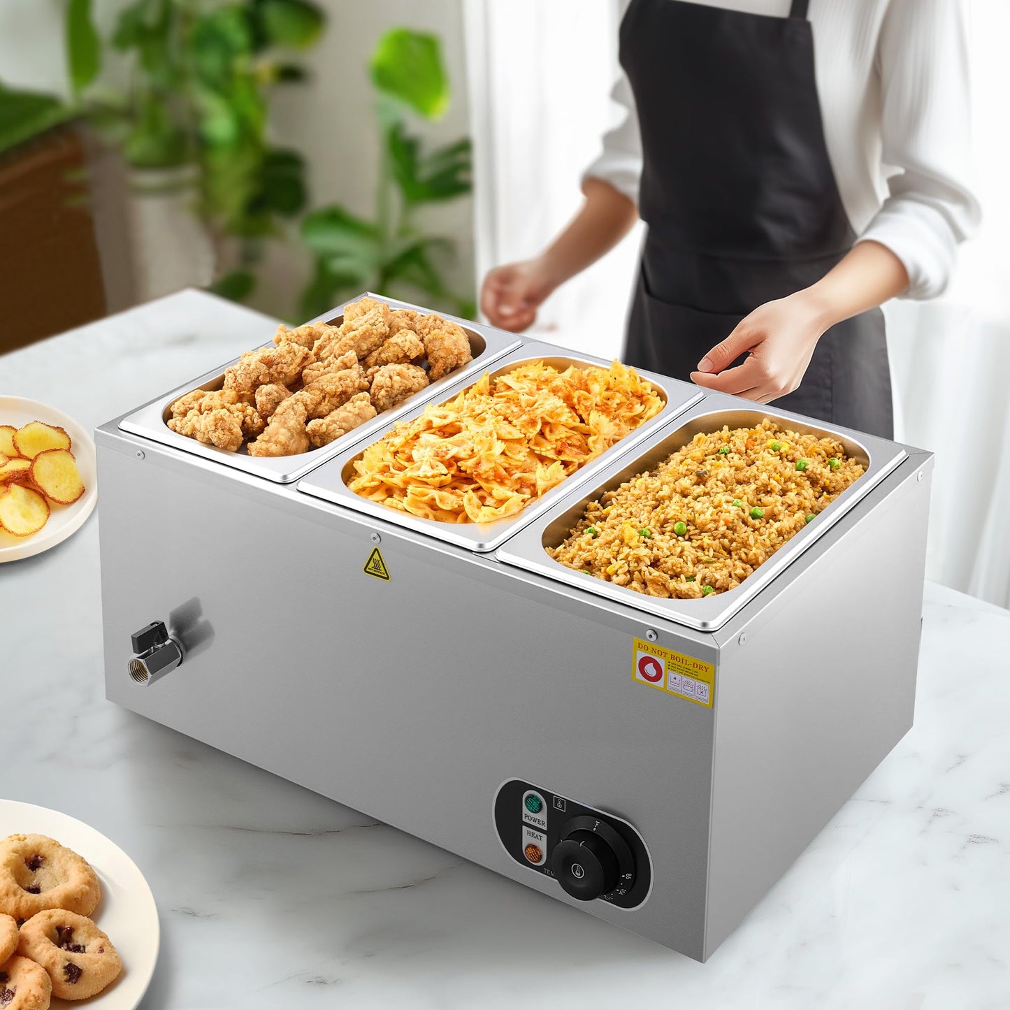 WILPREP Commercial Food Warmer with Three 1/3 Pans, 1500W Countertop Electric Warmer, 86-185°F Adjustable Temp Control & Over-Temp Protection, Stainless Steel Buffet Bain Marie