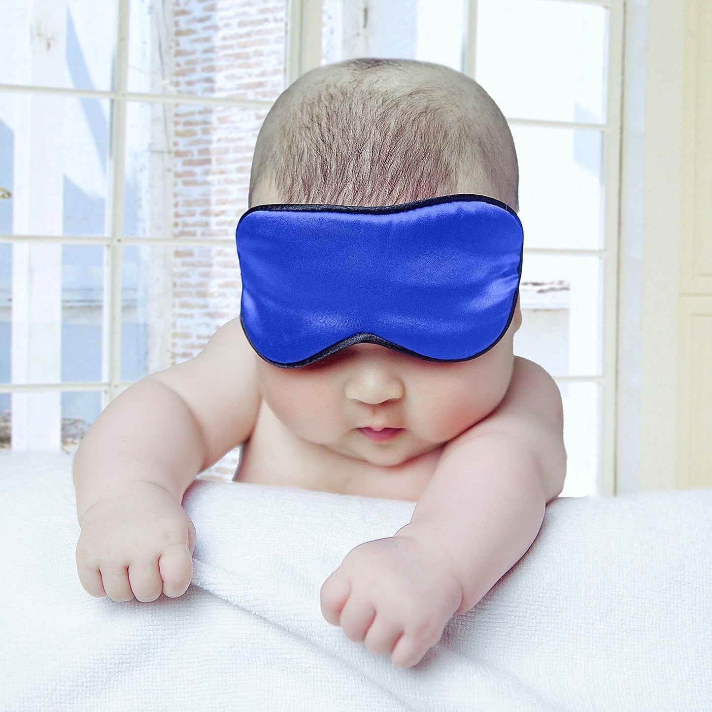 NMM Global 100% Natural Silk Sleep Eye Mask Kids, Cute Night Sleeping Mask with Adjustable Elastic Strap for Newborn (Baby Blue Small)
