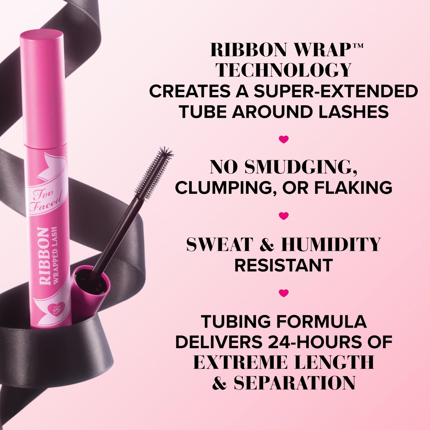 Too Faced Ribbon Wrapped Lash Mascara | Extreme Length Tubing Mascara with no Smudging, Flaking or Clumping, Travel Size, 0.16 F