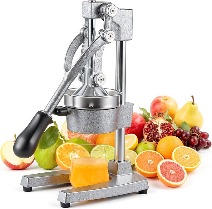 CO-Z Manual Citrus Juicer, Commercial Grade Cast Iron Orange Juicer, Professional Heavy Duty Juice Press with Removable Strainer, Manual Juice Extractor for Orange Lemon Pomegranate Citrus, Gray