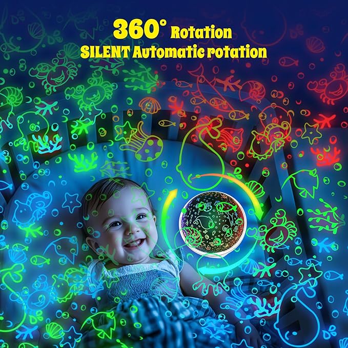 Night Light Projector,Night Light for Kids Room with Remote and Timer,360° Rotation,3 Projection Films,18 Light Modes,8 Lullaby Songs,Kids Night Lamp, Birthday Christmas Gifts for Boys Girls (White)