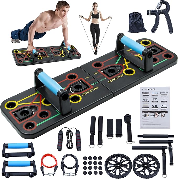 Push-up board, home gym, portable fitness equipment, Pilates bar, and 20 fitness accessories, including resistance bands a...