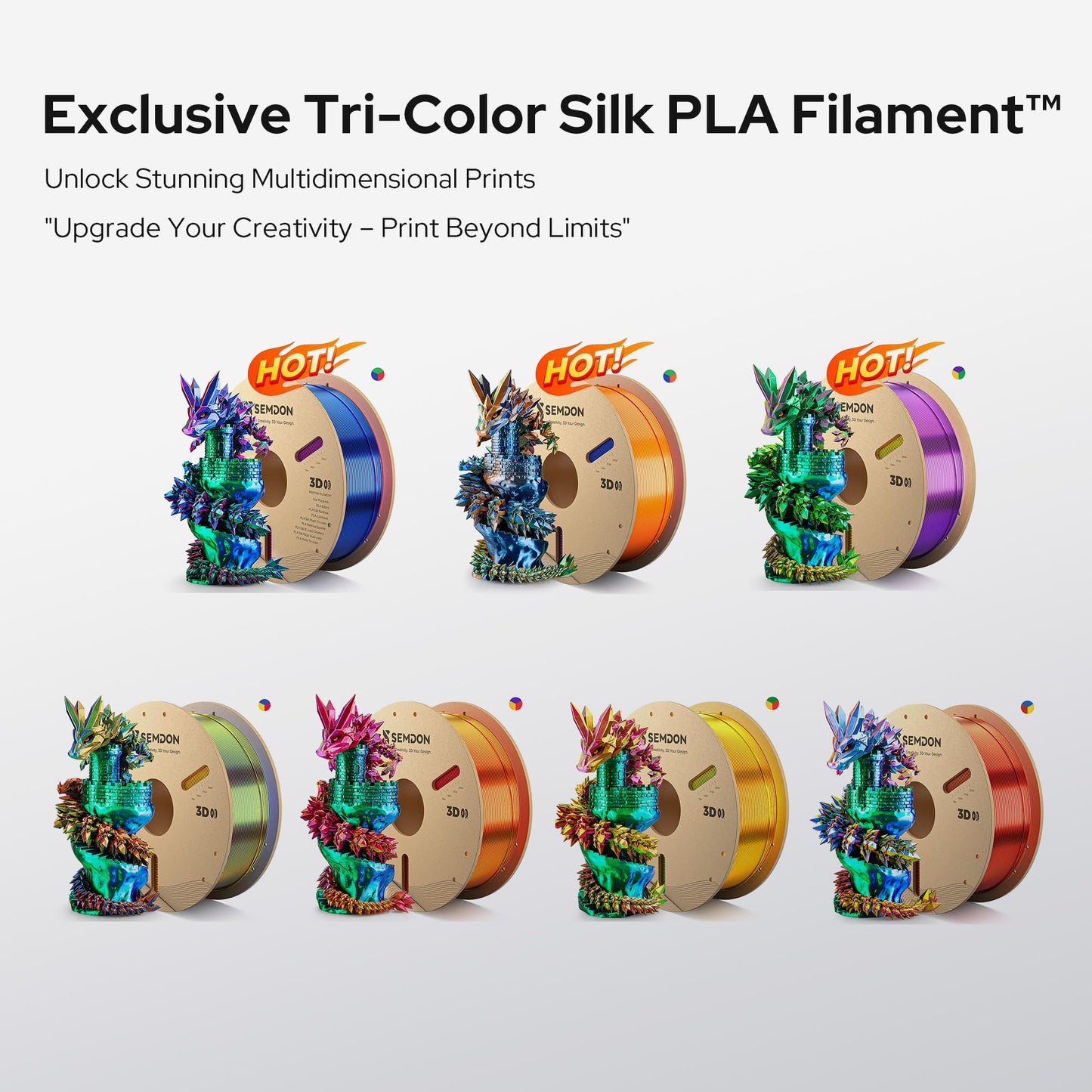 Semdon Pla Silk Tri-Color Gradient Filament 1.75Mm | Tropical Sunset Gradient (Rosered/Yellow/Green), 0.02Mm, Low Warping | Ende