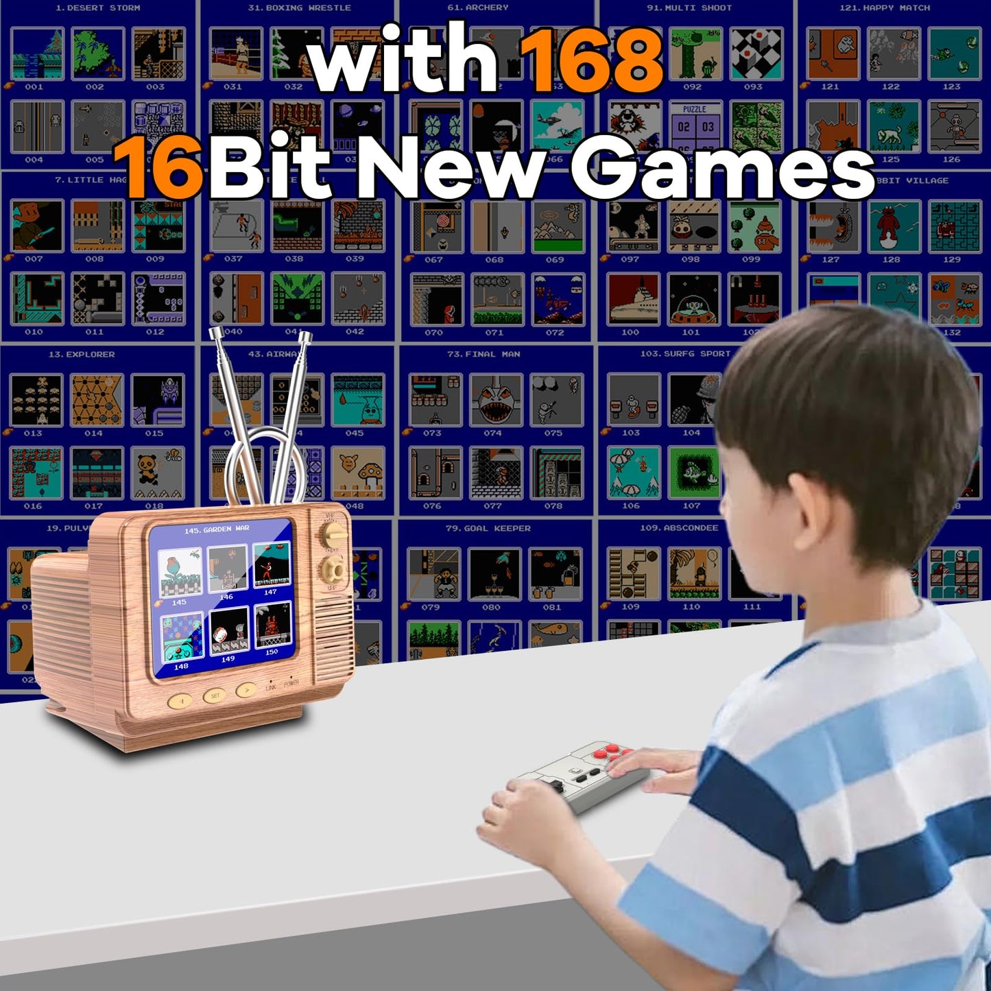 Handheld Game for Kids -Preloaded 168 Retro Video Games, Portable Gaming Player Support Two Players 3.0" LCD Screen, Mini TV Electronic Toy Gifts for Boys Girls