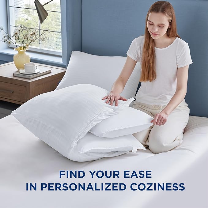 Bedsure Pillows Set of 2 - Fluffy & Soft Adjustable Layer Queen Pillows with Cotton Cover, Luxury Bed Pillows for Sleeping, Firm Pillows for Side, Back, Stomach Sleepers (1, Queen)