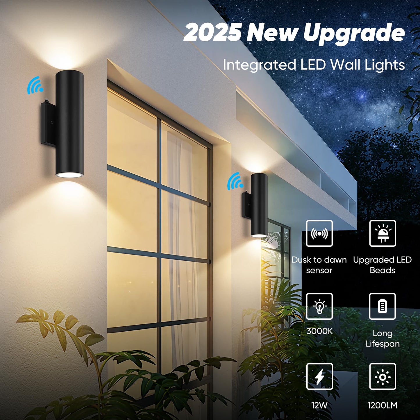 4-Pack Dusk To Dawn Outdoor Wall Lights  12W 2700K Up And Down Led Porch Lights Outdoor  Black Modern Exterior Lighting Fixtures  Waterproof Anti Rust Outside Lights For House  Patio  Door