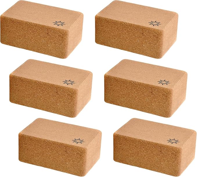 Sunshine Yoga 4" Cork Yoga Block, 6 and 4 Pack Bulk Yoga Blocks, Firm and Supportive Yoga Brick, Balance Exercise Block fo...