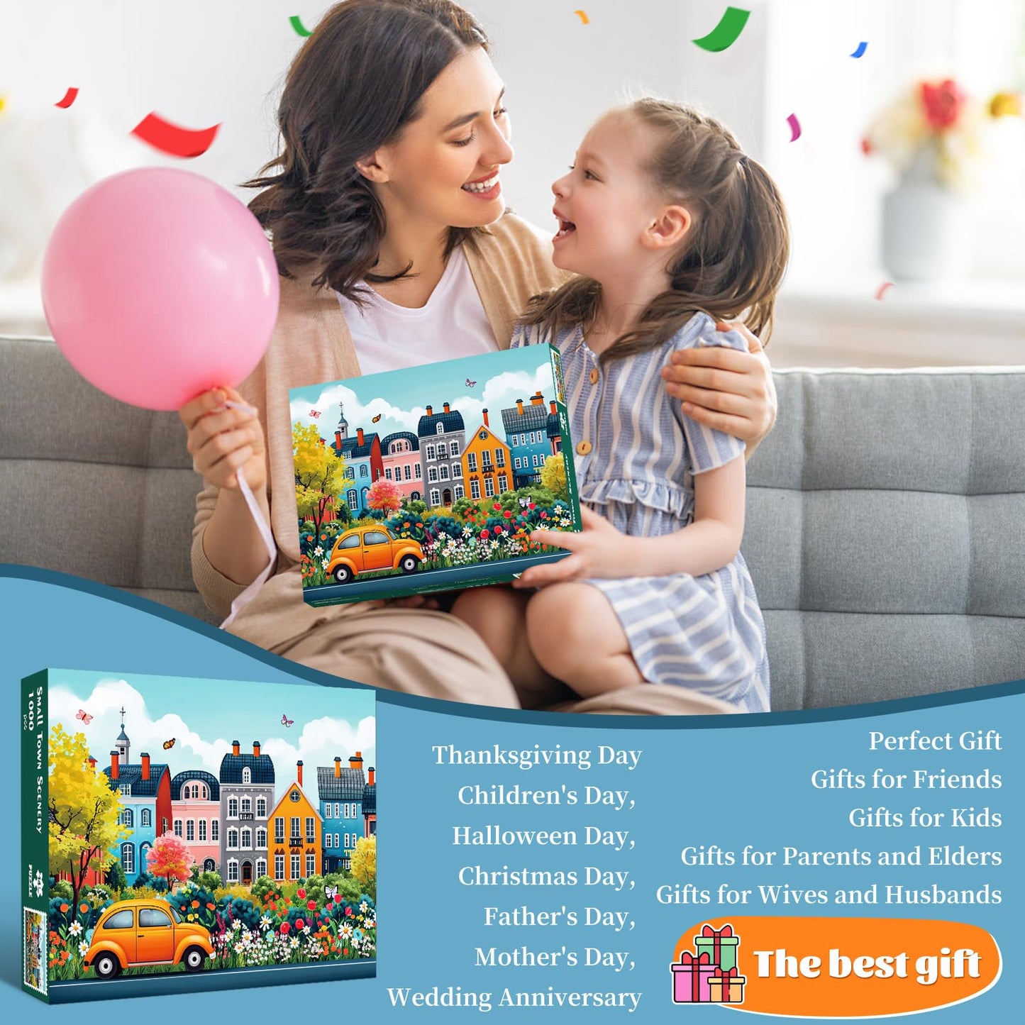 TangMosaic 1000 Piece Puzzle for Adults, Small Town Scenery Jigsaw Puzzle, Impossible Puzzles Game, Interlock Perfectly No Dust, Home Decoration Puzzle, Gift for Friends Parents Kids Couples