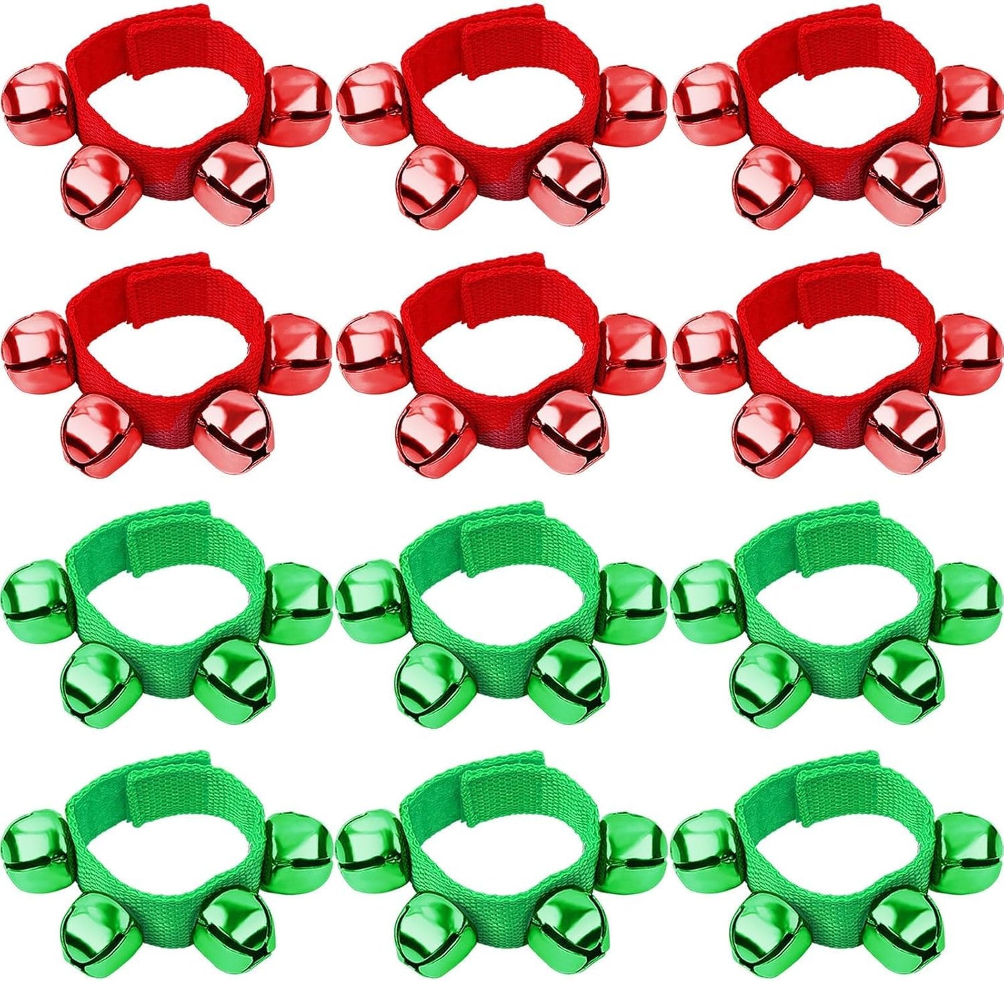Augshy 12Pcs Christmas Wrist Bells Bracelets, Wrist Band Jingle Bells with Red Green Bells, Musical Instruments Adjustable Hand