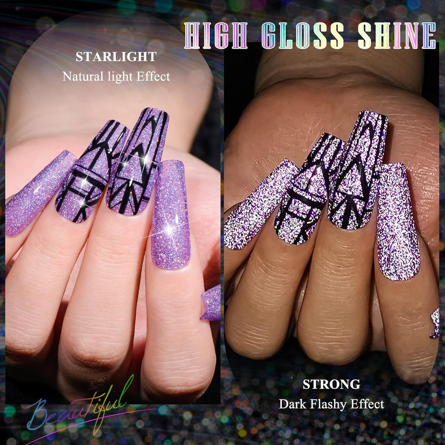 MTSSII Purple Reflective Gel Nail Polish Set, 12 Colors Lavender Violet Sparkly Gel Polish Diamond Shiny Glitter Soak Off Led Na
