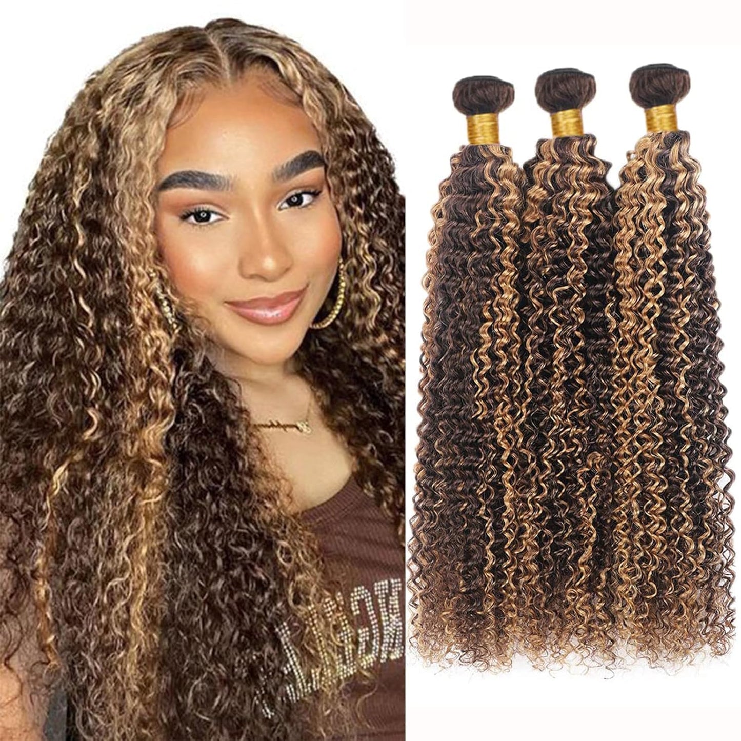 Lagalaga Bundles Human Hair 12 14 16 Inch Deep Wave Highlight Gold Brown P4/27 Human Hair Bundles Unprocessed Brazilian Virgin H