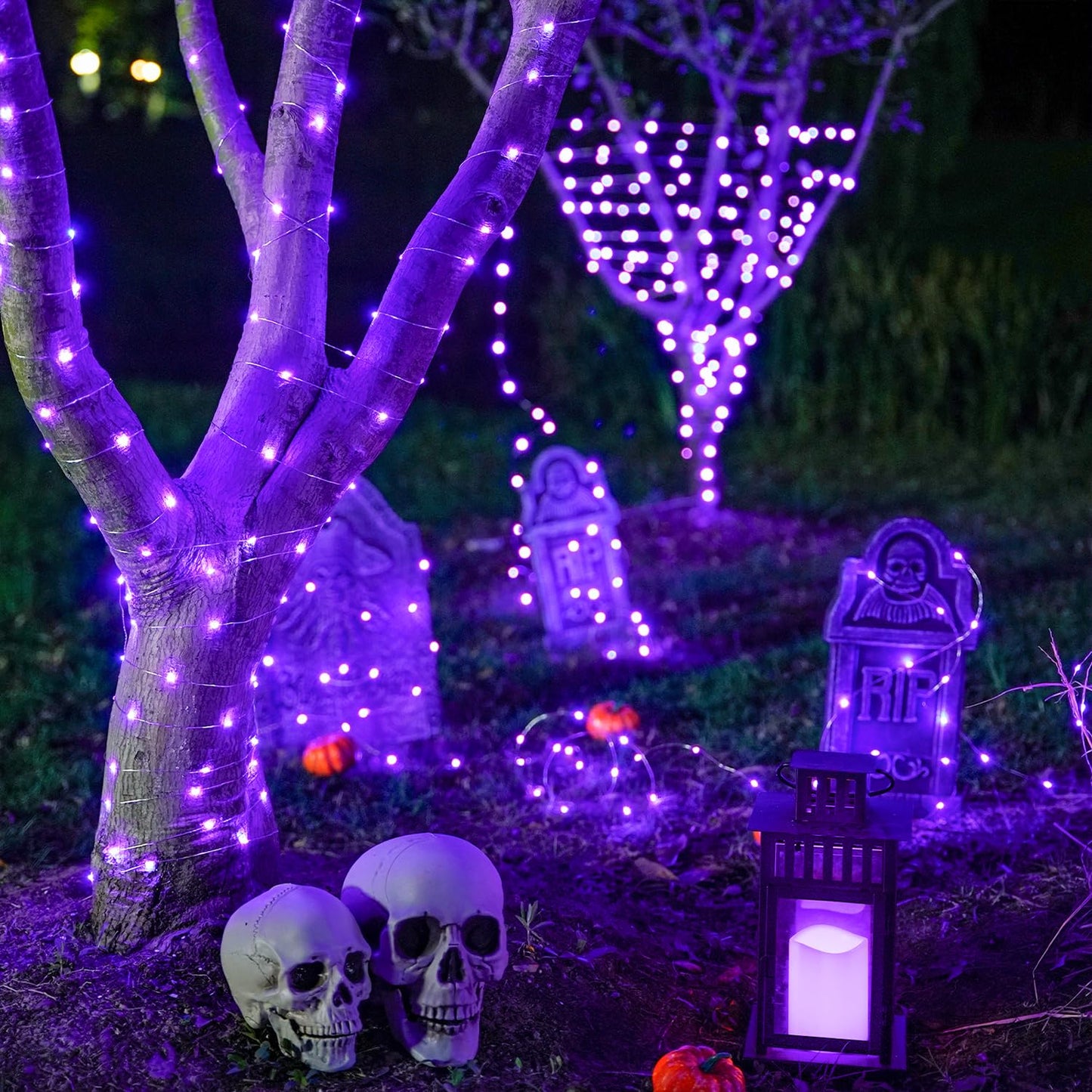 Jmexsuss 2 Pack 100 Led Purple Christmas Fairy Lights, Battery Operated, 66Ft With Remote, 8 Modes For Indoor/Outdoor Decorations
