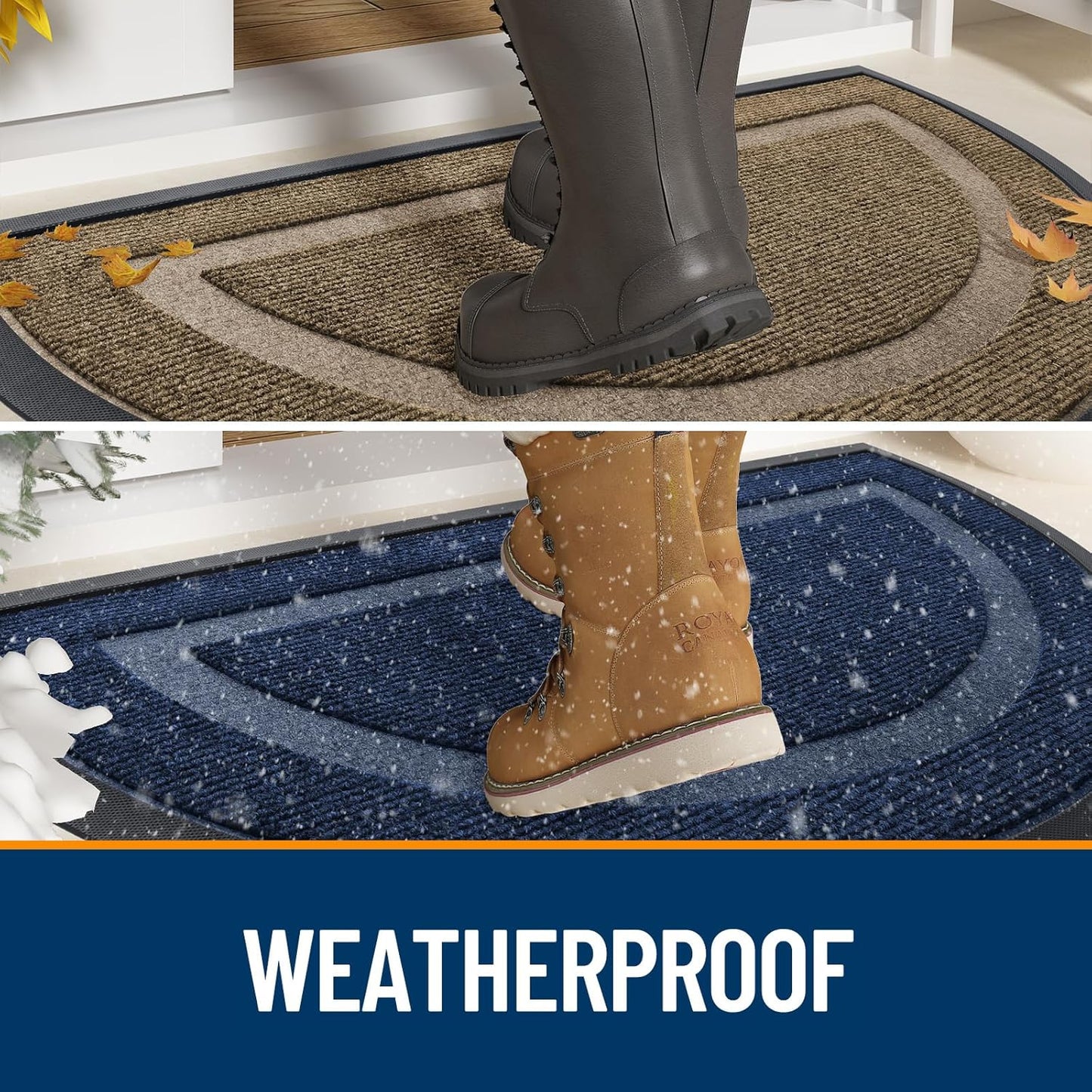 OLANLY Half Circle Door Mat Indoor Outdoor Entrance Welcome, Waterproof All-Season, All-Weather Doormat, Sturdy Natural Rubber, Low Profile, Easy Clean Patio Porch Entryway Mat, 47x23, Beige