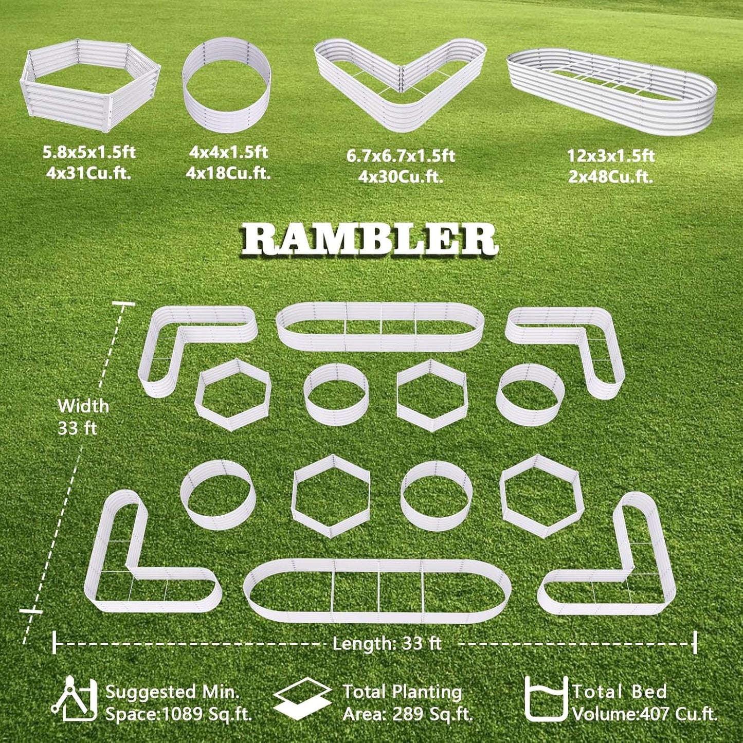 A ANLEOLIFE 14-Pack Deep Root Galvanized Raised Garden Beds Outdoor for Planting Vegetables Flowers Herb, Antique White