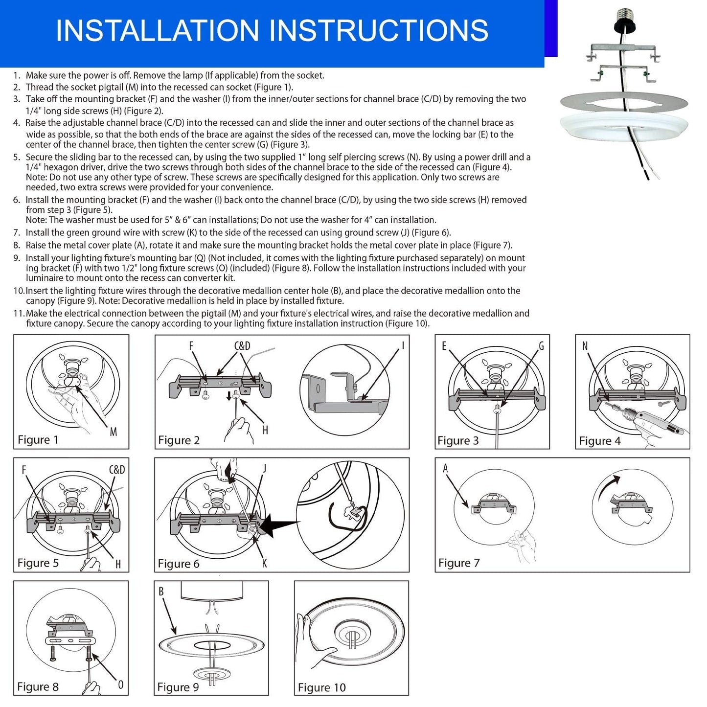 Ciata Recessed Can Light Conversion Kit To Pendant, 6 Pack, White Finish, Plastic