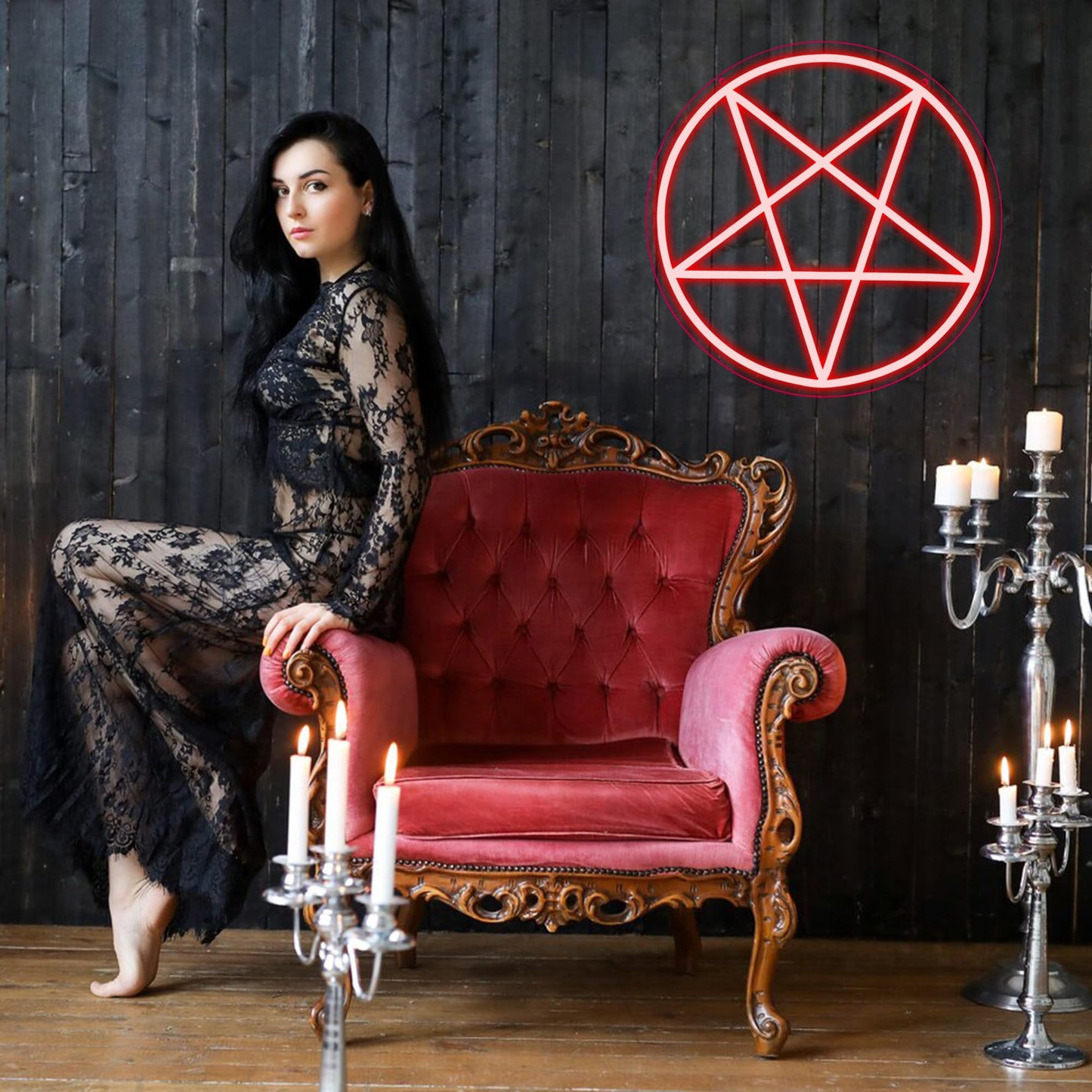 Allball Satanic Pentagram Neon Sign  Dimmable Led Gothic Pentagram Neon Light  Usb Powered For Home Bedroom Dorm College Party Christmas Gifts(13 * 13In)