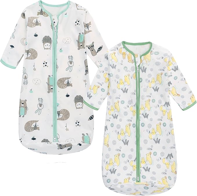 Miracle Baby Long Sleeve Sleep Sack 2-Pack, 100% Cotton Wearable Blanket Baby Sleeping Bag for Newborn Infant Toddler