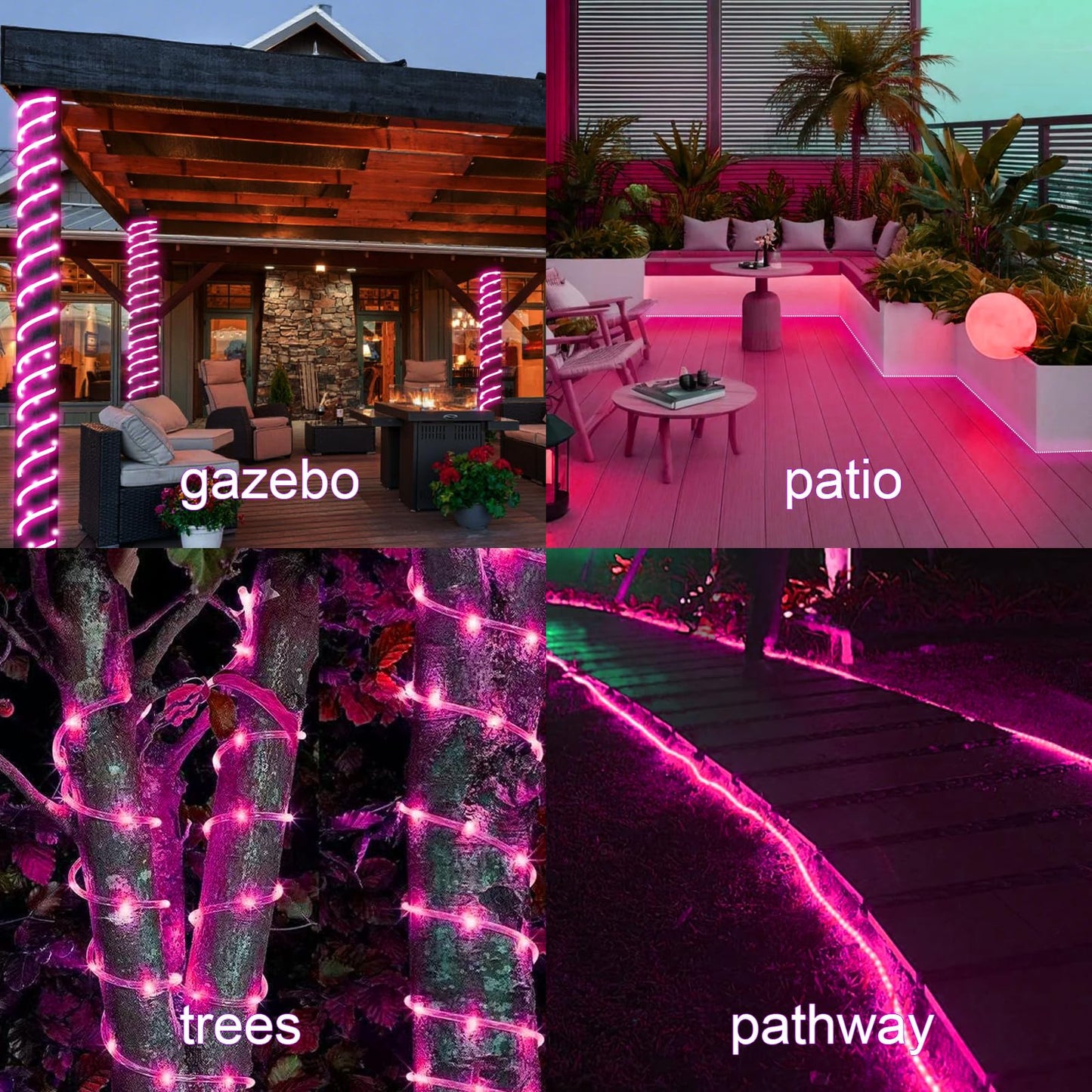 Pink Solar Rope Lights For Outside - 100 Led 33 Ft Solar Powered String Lights Pink Fairy Light With 8 Lighting Modes  Outdoor Rope Light Waterproof For Christmas Wedding Garden Yard Party Home Decor